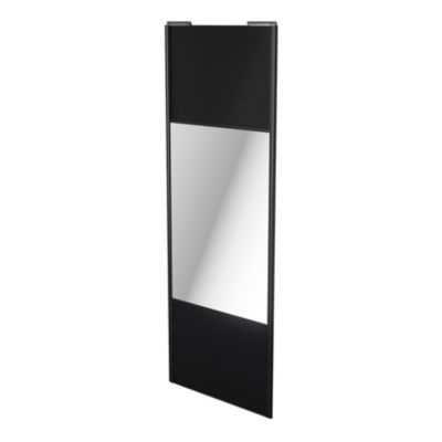 Porte de placard coulissante avec miroir noir mat profil noir GoodHome Arius H. 248,5 x L. 92.2 cm + amortisseurs