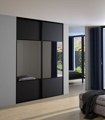 Porte de placard coulissante avec miroir noir mat profil noir GoodHome Arius H. 248,5 x L. 92.2 cm + amortisseurs