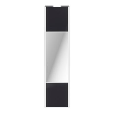 Porte de placard coulissante avec miroir noir profil blanc GoodHome Arius H. 248,5 x L. 62.2 cm + amortisseurs