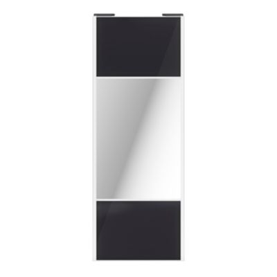 Porte de placard coulissante avec miroir noir profil blanc GoodHome Arius H. 248,5 x L. 92.2 cm + amortisseurs
