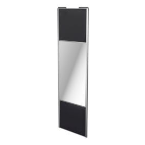 Porte de placard coulissante avec miroir noir profil gris GoodHome Arius H. 248,5 x L. 77.2 cm + amortisseurs