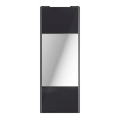Porte de placard coulissante avec miroir noir profil gris GoodHome Arius H. 248,5 x L. 92.2 cm + amortisseurs