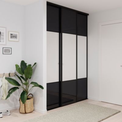 Porte de placard coulissante avec miroir noir profil noir GoodHome Arius H. 248,5 x L. 62.2 cm + amortisseurs