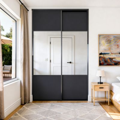 Porte de placard coulissante avec miroir noir profil noir GoodHome Arius H. 248,5 x L. 77.2 cm + amortisseurs