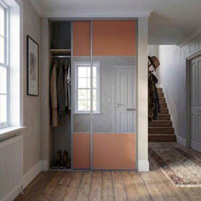 Porte de placard coulissante avec miroir terracotta profil aluminium gris GoodHome Arius H.248,5 x L.91,5 cm + amortisseurs