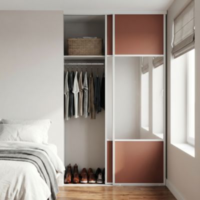 Porte de placard coulissante avec miroir terracotta profil fin acier blanc GoodHome Arius H.248,5 x L.92,2 cm + amortisseurs