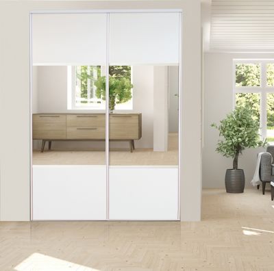 Porte de placard coulissante avec miroir vendue par 2 Optimum blanc veiné H. 250 x L. 150 cm