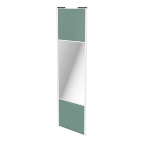 Porte de placard coulissante avec miroir vert de gris profil blanc GoodHome Arius H. 248,5 x L. 77.2 cm + amortisseurs