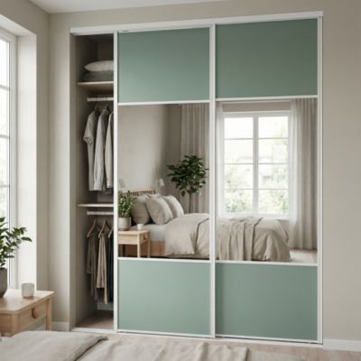 Porte de placard coulissante avec miroir vert de gris profil blanc GoodHome Arius H. 248,5 x L. 92.2 cm + amortisseurs
