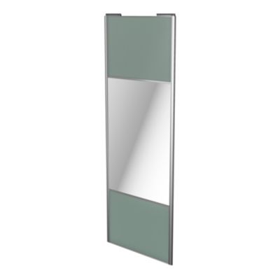 Porte de placard coulissante avec miroir vert de gris profil gris GoodHome Arius H. 248,5 x L. 77.2 cm + amortisseurs