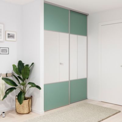 Porte de placard coulissante avec miroir vert de gris profil gris GoodHome Arius H. 248,5 x L. 77.2 cm + amortisseurs