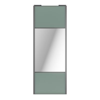 Porte de placard coulissante avec miroir vert de gris profil gris GoodHome Arius H. 248,5 x L. 77.2 cm + amortisseurs