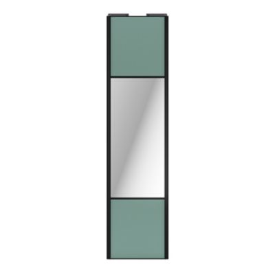 Porte de placard coulissante avec miroir vert de gris profil noir GoodHome Arius H. 248,5 x L. 62.2 cm + amortisseurs