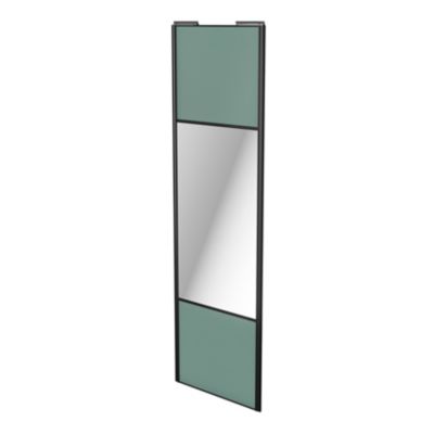 Porte de placard coulissante avec miroir vert de gris profil noir GoodHome Arius H. 248,5 x L. 77.2 cm + amortisseurs