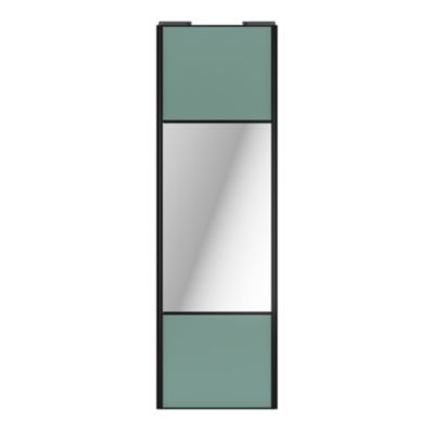 Porte de placard coulissante avec miroir vert de gris profil noir GoodHome Arius H. 248,5 x L. 77.2 cm + amortisseurs