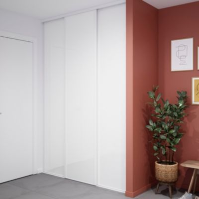 Porte de placard coulissante blanc brillant profil blanc GoodHome Arius H. 248,5 x L. 62.2 cm + amortisseurs