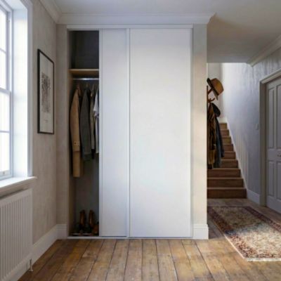 Porte de placard coulissante blanc polaire mat profil fin acier blanc GoodHome Arius H.248,5 x L.62,2 cm + amortisseurs