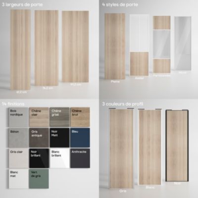 Porte de placard coulissante blanc profil blanc GoodHome Arius H. 248,5 x L. 62.2 cm + amortisseurs