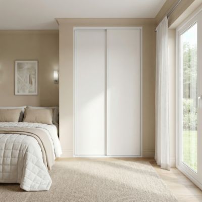 Porte de placard coulissante blanc profil blanc GoodHome Arius H. 248,5 x L. 62.2 cm + amortisseurs