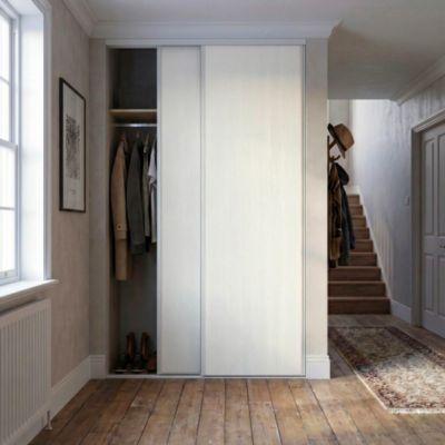 Porte de placard coulissante blanc profil fin acier blanc GoodHome Arius H.248,5 x L.77,2 cm + amortisseurs