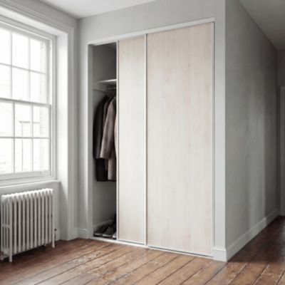 Porte de placard coulissante bois nordique profil blanc GoodHome Arius H. 248,5 x L. 77.2 cm + amortisseurs