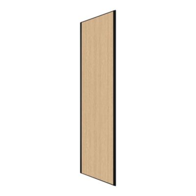 Porte de placard coulissante effet bois côtelé profil fin acier noir GoodHome Arius H.248,5 x L.92,2 cm + amortisseurs