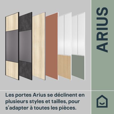 Porte de placard coulissante effet bois côtelé profil fin acier noir GoodHome Arius H.248,5 x L.92,2 cm + amortisseurs