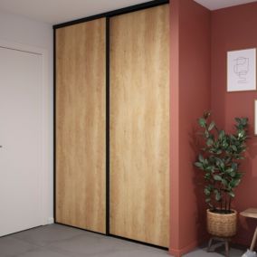 Porte de placard coulissante effet chêne brut avec cadre noir GoodHome Arius H. 248,5 x L. 92.2 cm