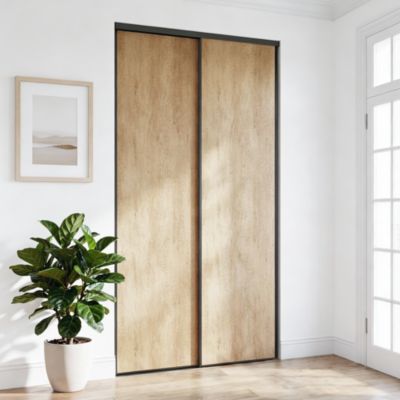 Porte de placard coulissante effet chêne brut profil noir GoodHome Arius H. 248,5 x L. 62.2 cm + amortisseurs