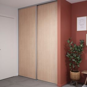 Porte de placard coulissante effet chêne clair avec cadre gris GoodHome Arius H. 248,5 x L. 92.2 cm