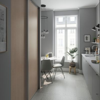Porte de placard coulissante effet chêne clair profil gris GoodHome Arius H. 248,5 x L. 77.2 cm + amortisseurs