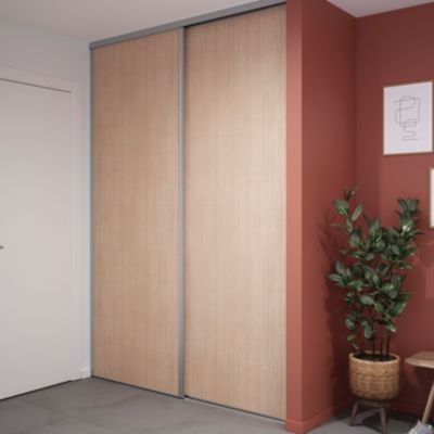Porte de placard coulissante effet chêne clair profil gris GoodHome Arius H. 248,5 x L. 92.2 cm + amortisseurs