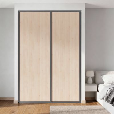 Porte de placard coulissante effet chêne clair profil gris GoodHome Arius H. 248,5 x L. 92.2 cm + amortisseurs