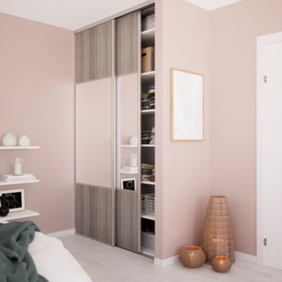 Porte de placard coulissante effet chêne grisé avec cadre gris GoodHome