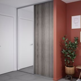 Porte de placard coulissante effet chêne grisé avec cadre gris GoodHome Arius H. 248,5 x L. 92.2 cm