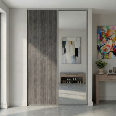 Porte de placard coulissante effet chêne grisé profil gris GoodHome Arius H. 248,5 x L. 92.2 cm + amortisseurs