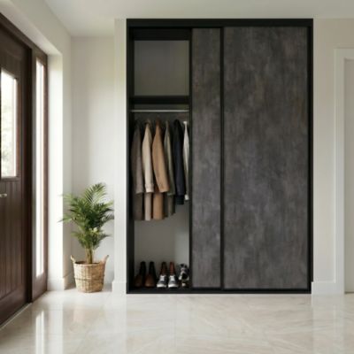 Porte de placard coulissante effet pierre noire profil acier noir GoodHome Arius H.248,5 x L.77,2 cm + amortisseurs