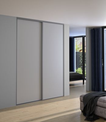 Porte de placard coulissante gris clair mat profil gris GoodHome Arius H. 248,5 x L. 92.2 cm + amortisseurs