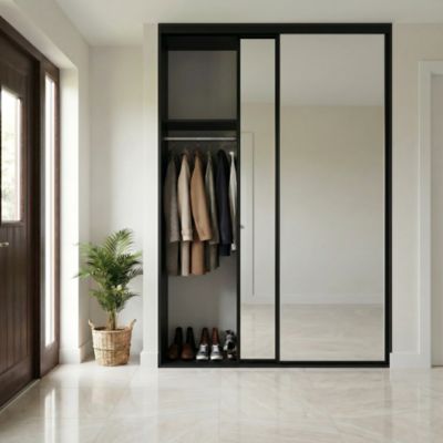Porte de placard coulissante miroir profil aluminium noir GoodHome Arius H.248,5 x L.76,5 cm + amortisseurs