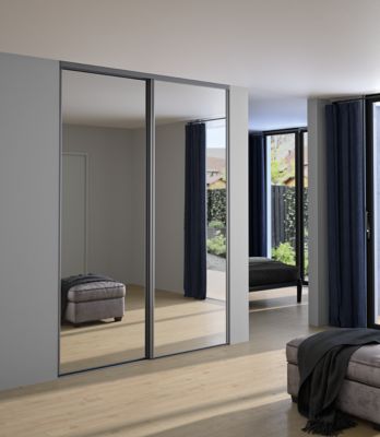 Porte de placard coulissante miroir profil gris GoodHome Arius H. 248,5 x L. 92.2 cm + amortisseurs