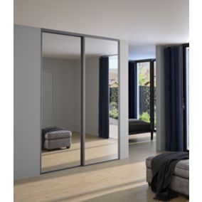 Porte de placard coulissante miroir profil gris GoodHome Arius H. 248,5 x L. 92.2 cm + amortisseurs