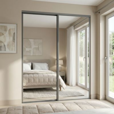 Porte de placard coulissante miroir profil gris GoodHome Arius H. 248,5 x L. 92.2 cm + amortisseurs