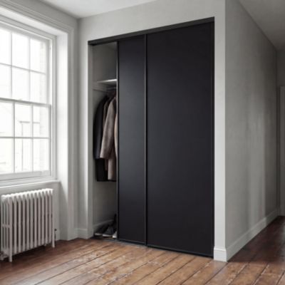 Porte de placard coulissante noir mat profil noir GoodHome Arius H. 248,5 x L. 77.2 cm + amortisseurs
