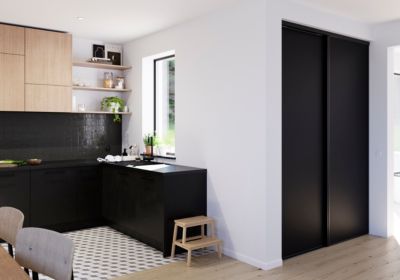 Porte de placard coulissante noir mat profil noir GoodHome Arius H. 248,5 x L. 92.2 cm + amortisseurs