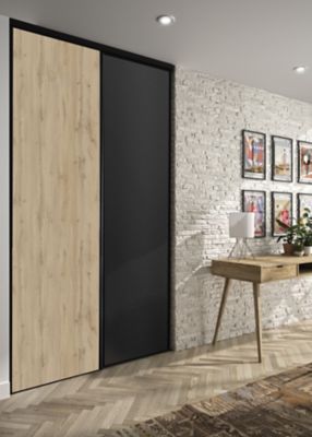 Porte de placard coulissante Optimum décor chêne et noir 150 x 250 cm vendue par 2