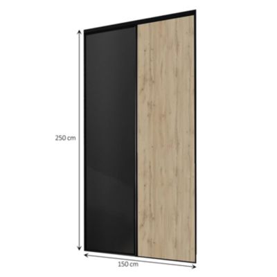 Porte de placard coulissante Optimum décor chêne et noir 150 x 250 cm vendue par 2