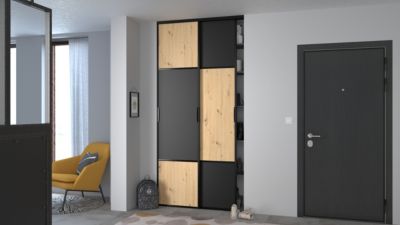 Porte de placard coulissante Pack City Décor chêne et noir 120 x 250 cm vendue par 2