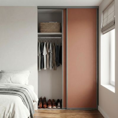 Porte de placard coulissante terracotta profil fin acier gris GoodHome Arius H.248,5 x L.62,2 cm + amortisseurs