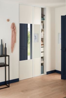 Porte de placard coulissante vendue par 2 avec miroir Optimum blanc veiné H. 250 x L. 120 cm