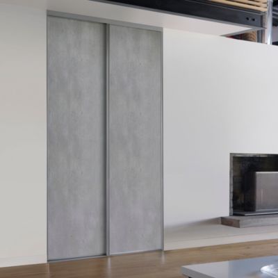 Porte de placard coulissante vendue par 2 décor béton gris clair 120 x 250 cm